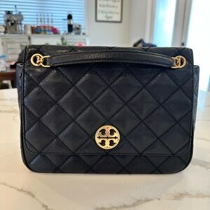Tory Burch Willa Black Leather Shoulder Bag